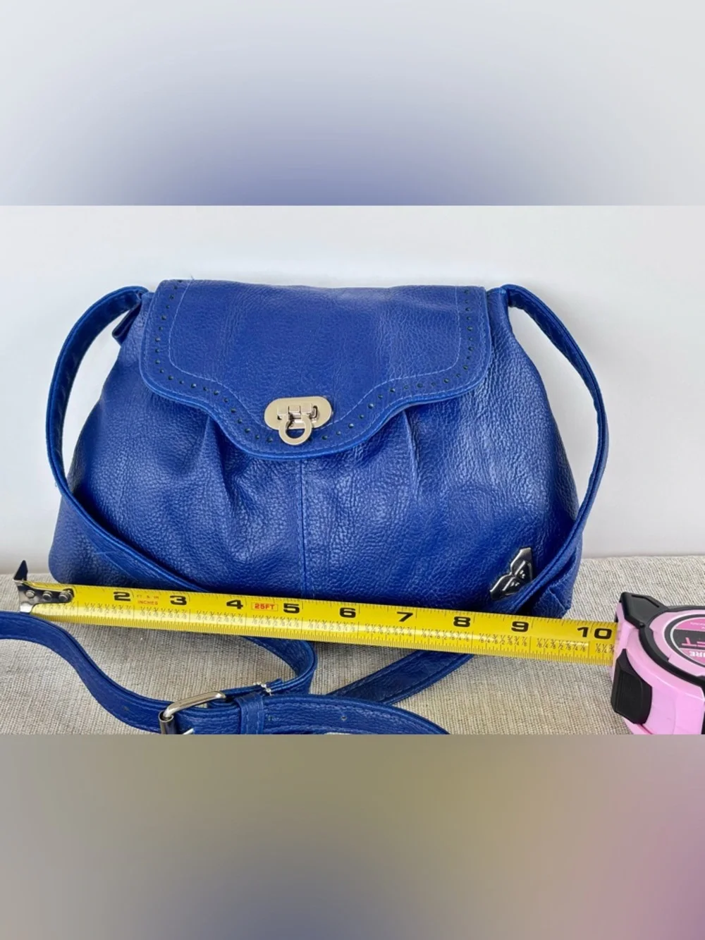 Roxy Blue Faux Leather Crossbody Bag Boho Slouchy Shoulder Purse - Picture 2 of 10